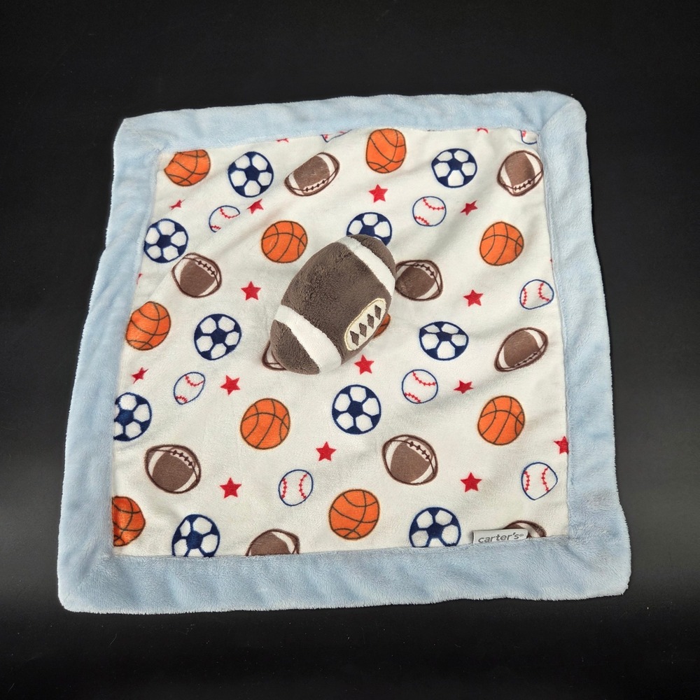Carters Baby Boys Sports Ball Security Blanket Plush Football Blue Lovey 12x12